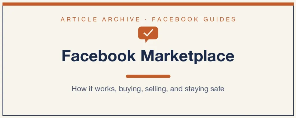 Illustration of the Facebook Marketplace storefront icon above a grid of local listings for furniture, a bike, and a phone