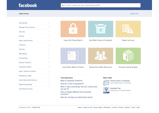 Facebook help center